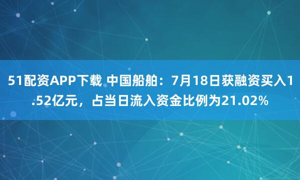 51配资APP下载 中国船舶：7月18日获融资买入1.52亿元，占当日流入资金比例为21.02%